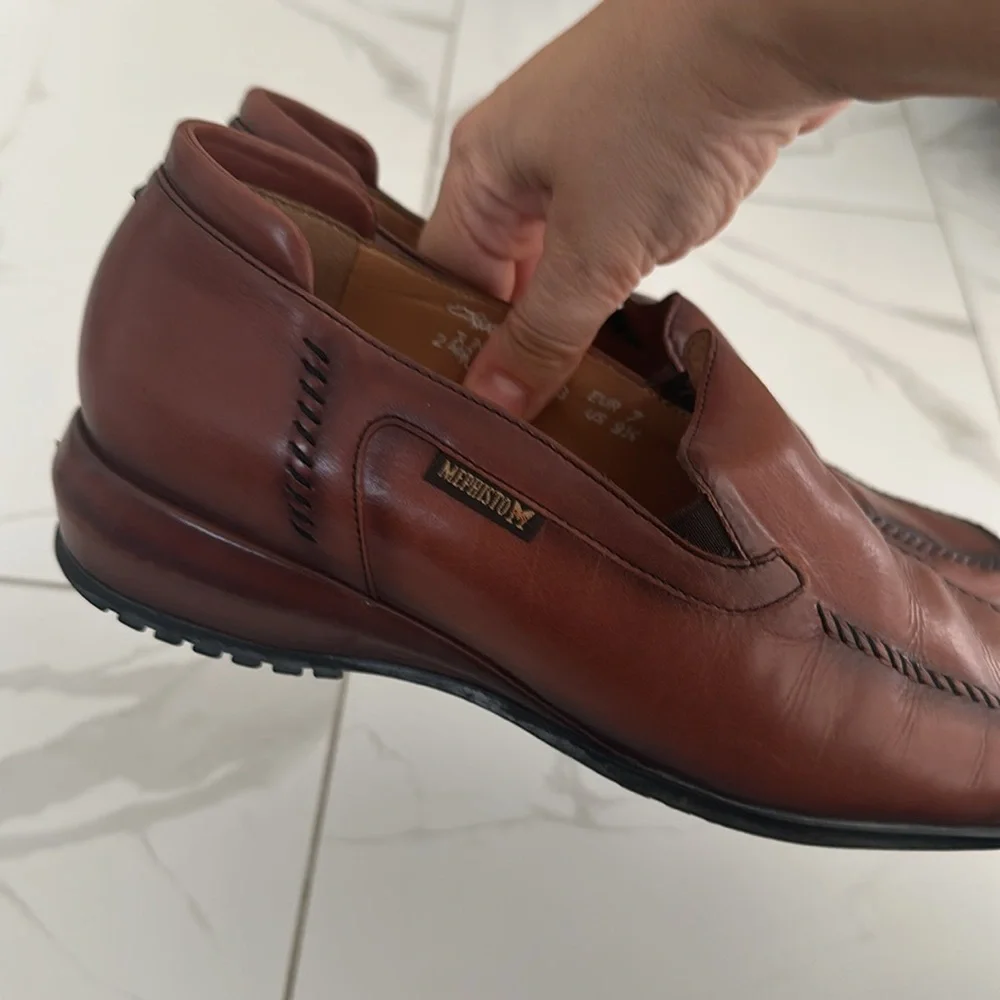 Women's Leather Mephisto Air-Relax Slip Ons Loafers Sz 9.5 Brown Cognac Comfort